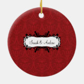Erstes Weihnachtsfest Foto Ornament Red Damask (Hinten)