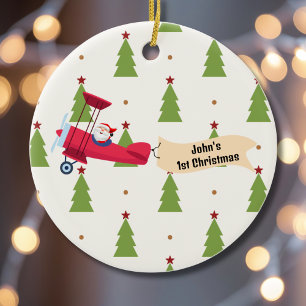 Erstes Weihnachtsflugzeug & Santa-Bäume Junge Benu Keramik Ornament