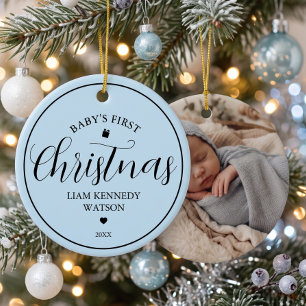 Erstes Weihnachtsfoto-Andenken Blau für Babys Keramik Ornament