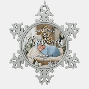 Erstes Weihnachtsfoto-Andenken Blau für Babys Schneeflocken Zinn-Ornament