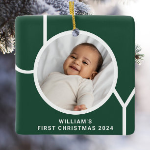 Erstes Weihnachtsfoto-Andenken für Babys in Grün Keramikornament