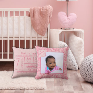 Erstes Weihnachtsfoto Baby Mädchen Rosa Toile Kissen