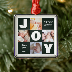 Erstes Weihnachtsfoto-Collage-Andenken für das Bab Ornament Aus Metall