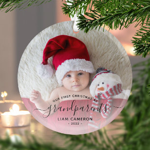 Erstes Weihnachtsfoto der Großeltern in schwarzer Ornament Aus Glas