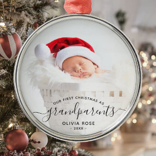 Erstes Weihnachtsfoto der Großeltern in schwarzer Ornament Aus Metall