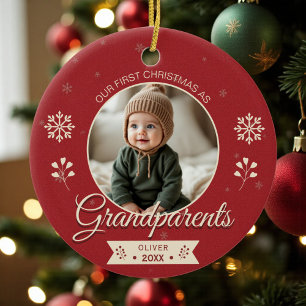 Erstes Weihnachtsfoto der Großeltern Keramik Ornament