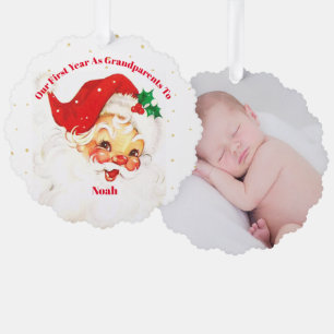 Erstes Weihnachtsfoto der Großeltern mit Santa Ornament Karte