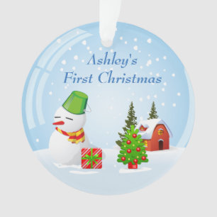 Erstes Weihnachtsfoto des Babys Süßer Schneeball-S Ornament