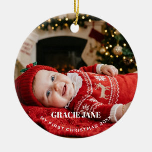 Erstes Weihnachtsfoto des neuen Babys Keramik Ornament