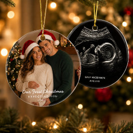 Erstes Weihnachtsfoto für werdende Eltern Keramik Ornament