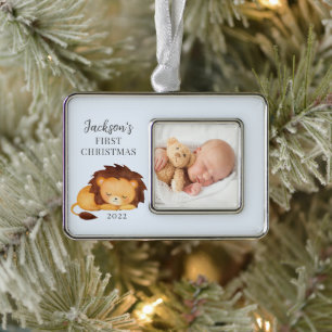 Erstes Weihnachtsfoto Löwe Rahmen-Ornament Silber