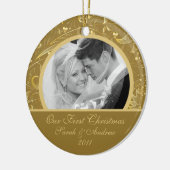 Erstes WeihnachtsFoto-Verzierungs-Gold mit Blumen Keramikornament (Links)