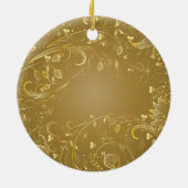 Erstes WeihnachtsFoto-Verzierungs-Gold mit Blumen Keramikornament (Hinten)