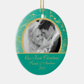 Erstes WeihnachtsFoto-Verzierungs-Goldmit Keramik Ornament (Rechts)