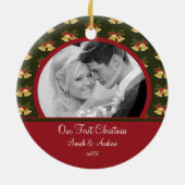 Erstes WeihnachtsFoto-Verzierungs-Hochzeits-Gold Keramik Ornament (Hinten)