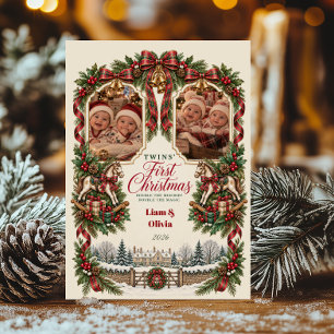 Erstes Weihnachtsfoto von Zwillingen Feiertagskarte