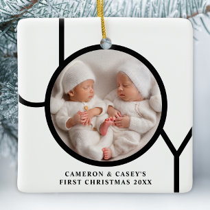 Erstes Weihnachtsfoto von Zwillingen in Schwarzwei Keramikornament