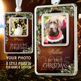 Erstes Weihnachtsgebäck Foto Keepake, braune Dekor Rahmen-Ornament Silber