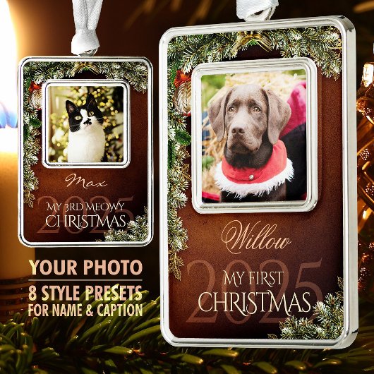 Erstes Weihnachtsgebäck Foto Keepake, braune Dekor Rahmen-Ornament Silber