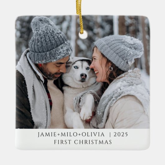 Erstes Weihnachtsgebäck Foto Keepake Couple Dog Keramikornament (Vorderseite)
