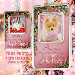 Erstes Weihnachtsgebäck Foto Keepake, rosa Dekorat Rahmen-Ornament Silber