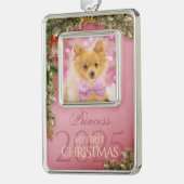 Erstes Weihnachtsgebäck Foto Keepake, rosa Dekorat Rahmen-Ornament Silber (Links)