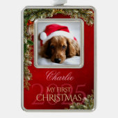 Erstes Weihnachtsgebäck Foto Keepake, Rotes Dekor Rahmen-Ornament Silber (Vorderseite)