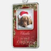 Erstes Weihnachtsgebäck Foto Keepake, Rotes Dekor Rahmen-Ornament Silber (Links)