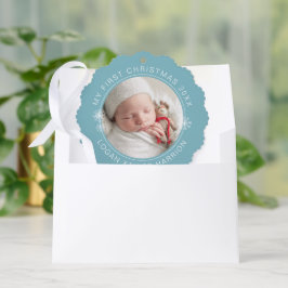 Erstes Weihnachtsgedenken-Foto für Babys Ornament Karte