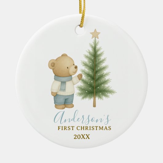 Erstes Weihnachtsgeschenk für Babyjungen in Form e Keramik Ornament (Vorne)