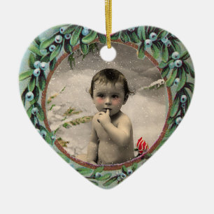 ERSTES WEIHNACHTSHERZ-FOTO DES BABYS TEMPLATE KERAMIK ORNAMENT
