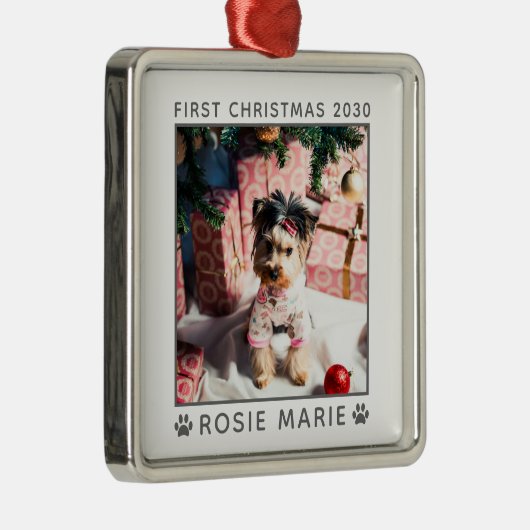 Erstes Weihnachtshündchen Foto Jahr Custom Ornament Aus Metall (Rechts)