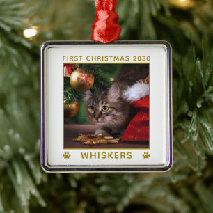 Erstes Weihnachtskatzen-Foto-Name-Jahr-Pfoten indi Ornament Aus Metall
