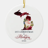Erstes Weihnachtsleben in Michigan MI Personalisie Keramik Ornament (Vorne)