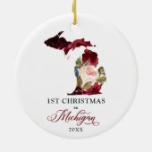 Erstes Weihnachtsleben in Michigan MI Personalisie Keramik Ornament (Hinten)