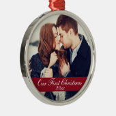 Erstes Weihnachtspaar-Verzierungs-Jahr Silbernes Ornament (Rechts)