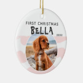 Erstes Weihnachtsrosa Wasserfarbe Welpenhund Foto Keramik Ornament (Rechts)
