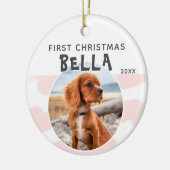 Erstes Weihnachtsrosa Wasserfarbe Welpenhund Foto Keramik Ornament (Links)