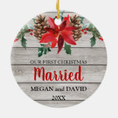 Erstes Weihnachtsverheiratete rustikale Keramik Ornament (Hinten)