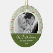 Erstes Weihnachtsverzierungs-Grün-Rosa mit Blumen Keramik Ornament (Rechts)