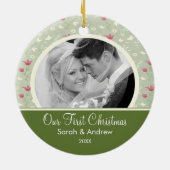 Erstes Weihnachtsverzierungs-Grün-Rosa mit Blumen Keramik Ornament (Hinten)