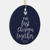 Erstes Weihnachtszusammen Silber und blaue Keramik Ornament (Rechts)