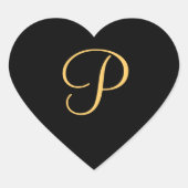 Erstfarbige P auf schwarzen Monogramm-Aufklebern Herz-Aufkleber (Vorderseite)