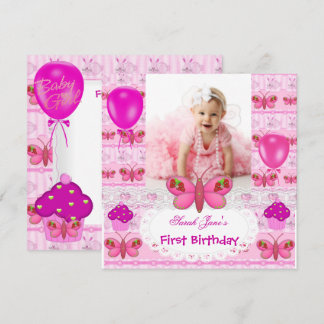 Erstgeburt 1. Girl Hot Pink Butterfly Einladung
