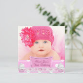 Erstgeburt 1. Girl Hübsch Pink Cupcakes Baby Einladung (Stehend Vorderseite)