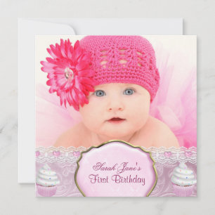 Erstgeburt 1. Girl Hübsch Pink Cupcakes Baby Einladung
