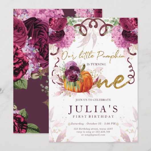 Erstgeburt Eleganter Herbst Burgund Einladung (Vorne/Hinten)