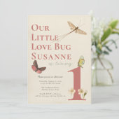 Erstgeburt Liebe Bug Baby Girl Einladung (Stehend Vorderseite)