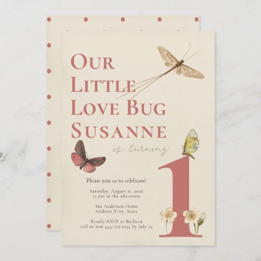 Erstgeburt Liebe Bug Baby Girl Einladung (Vorne/Hinten)