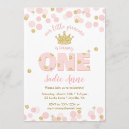 Erstgeburt Princess Pink Gold Glitzer Einladung